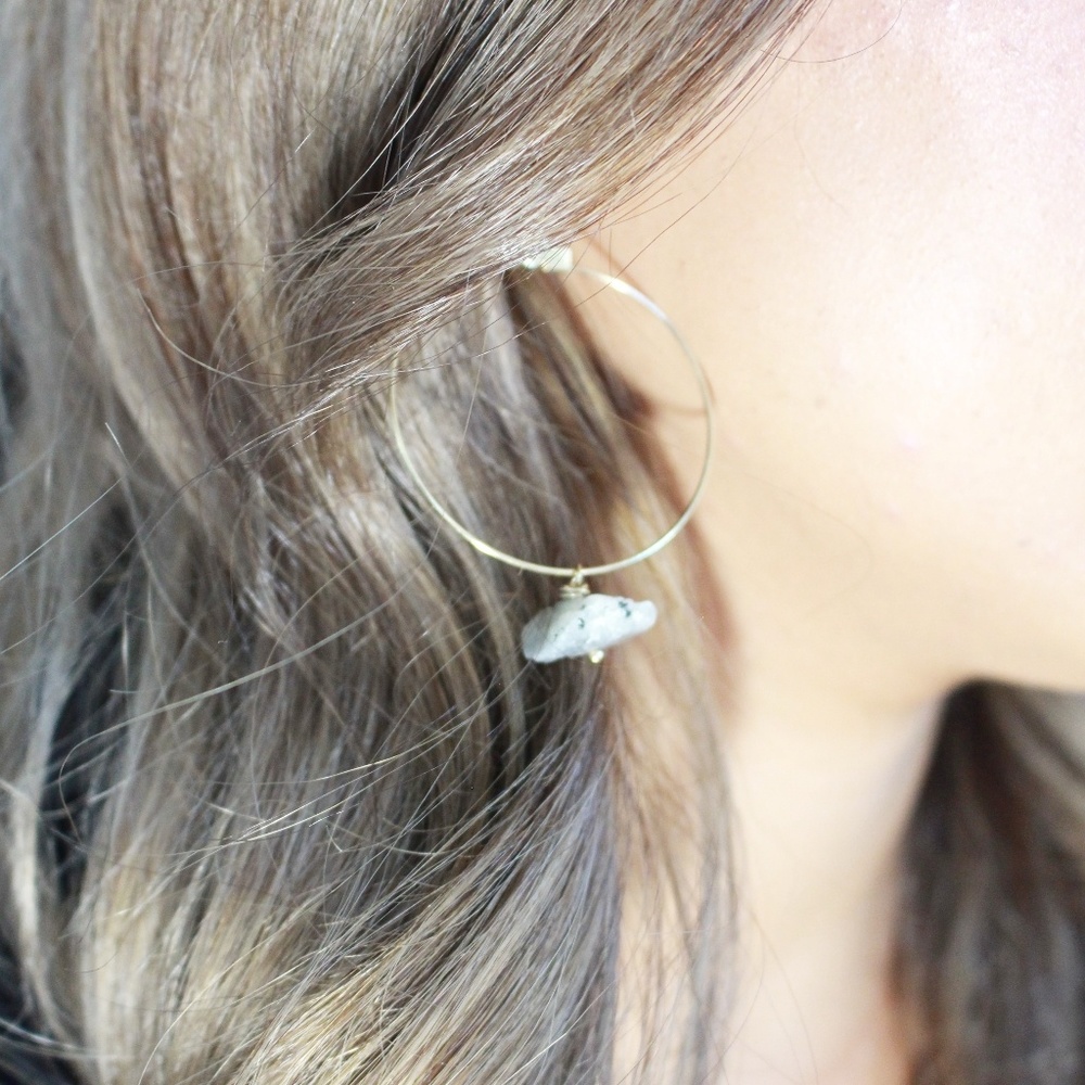 Gray stone Hoop earrings